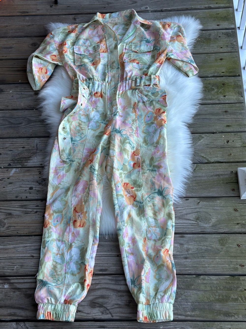 Lena Pastel Floral pants Jumpsuit with Belt - Picture 5 of 12